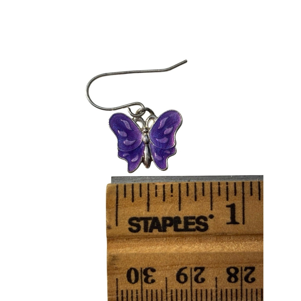 Vintage Signed‎ Avon Silver Tone Purple Enamel Butterfly Pierced Dangle Earrings - Picture 6 of 7